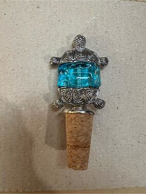 Turtle Wine Bottle Stopper with Blue Glass Accent